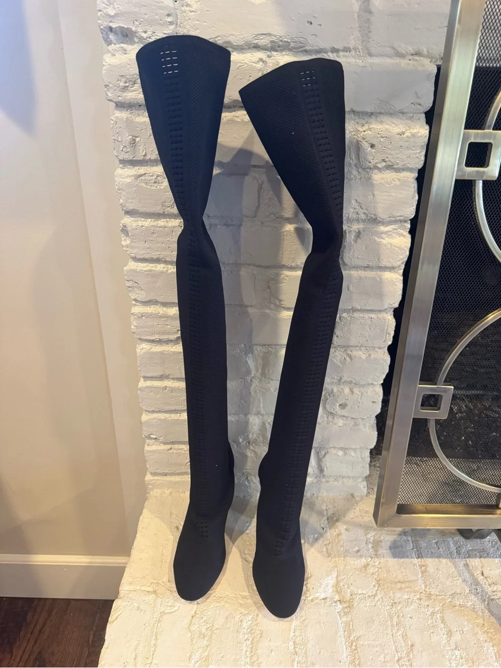 Gianvito Rossi Black Over-the-Knee Stretch Knit Block-Heel Boots